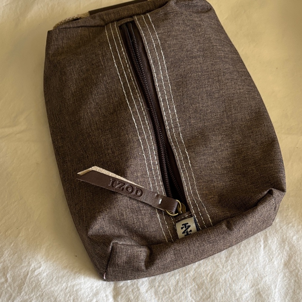 Izod Brown Men's Toiletry Dopp Kit with Contrast Stitching